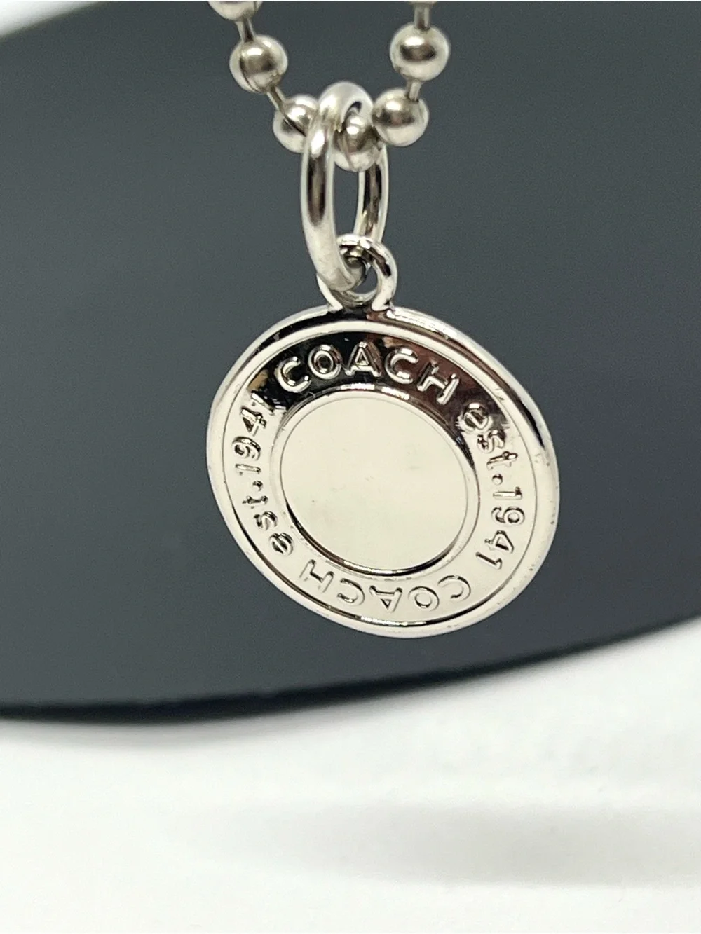 Coach Authentic Black Patent Leather Hangtag Est 1941 Silver Medallion Charm
